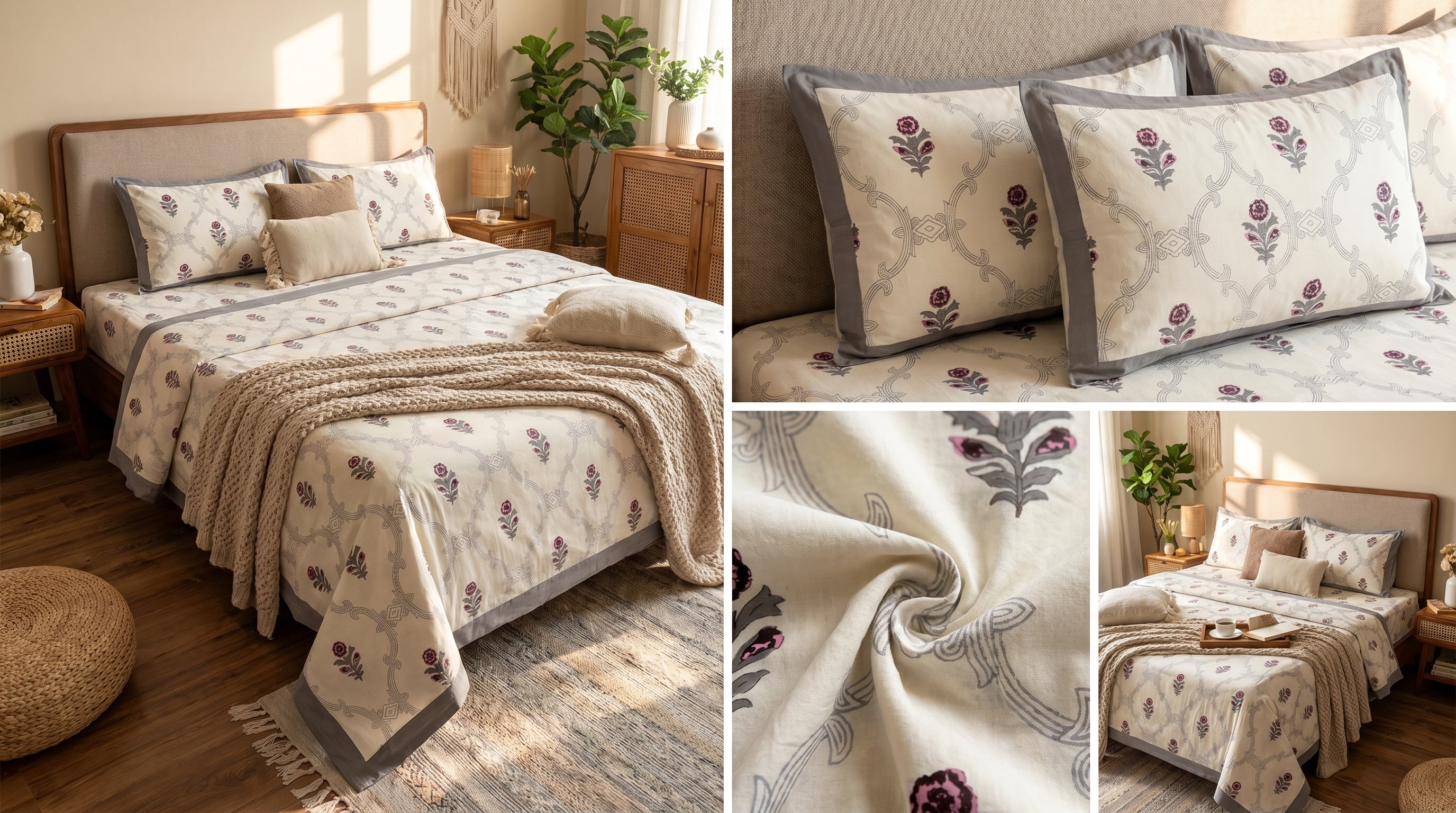 Block Print Bedsheet Set (108 x 108 inches) with 2 Pillow Covers