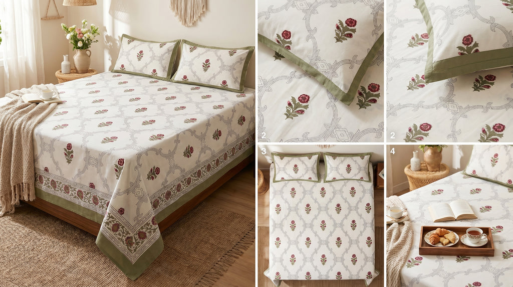 Block Print Bedsheet Set (108 x 108 inches) with 2 Pillow Covers
