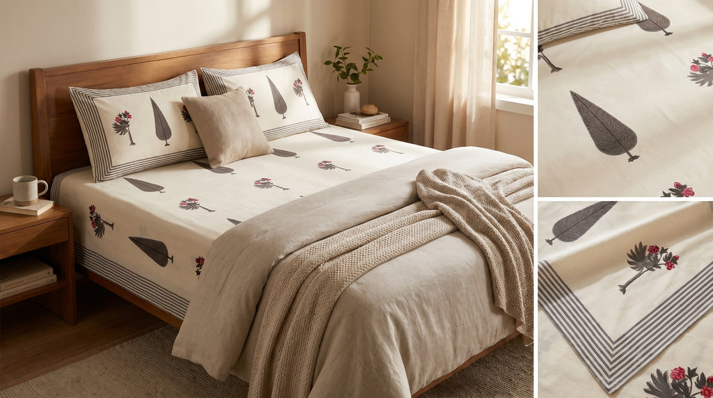 Block Print Bedsheet Set (108 x 108 inches) with 2 Pillow Covers