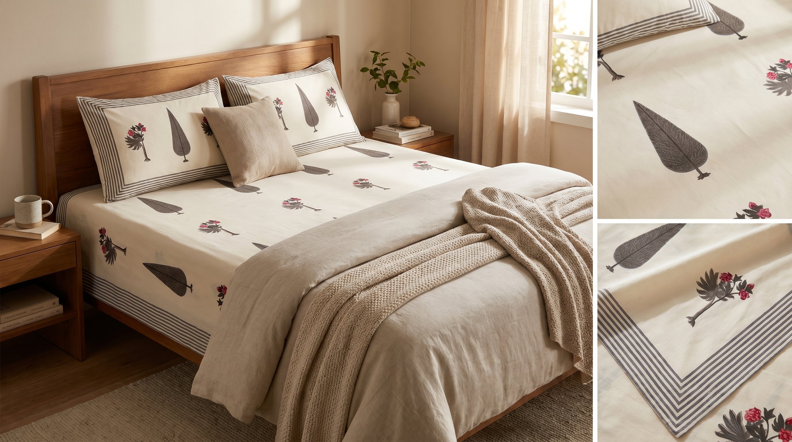 Block Print Bedsheet Set (108 x 108 inches) with 2 Pillow Covers