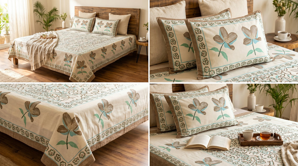 Block Print Bedsheet Set (108 x 108 inches) with 2 Pillow Covers