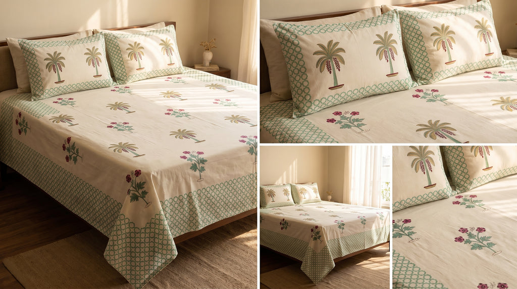 Block Print Bedsheet Set (108 x 108 inches) with 2 Pillow Covers