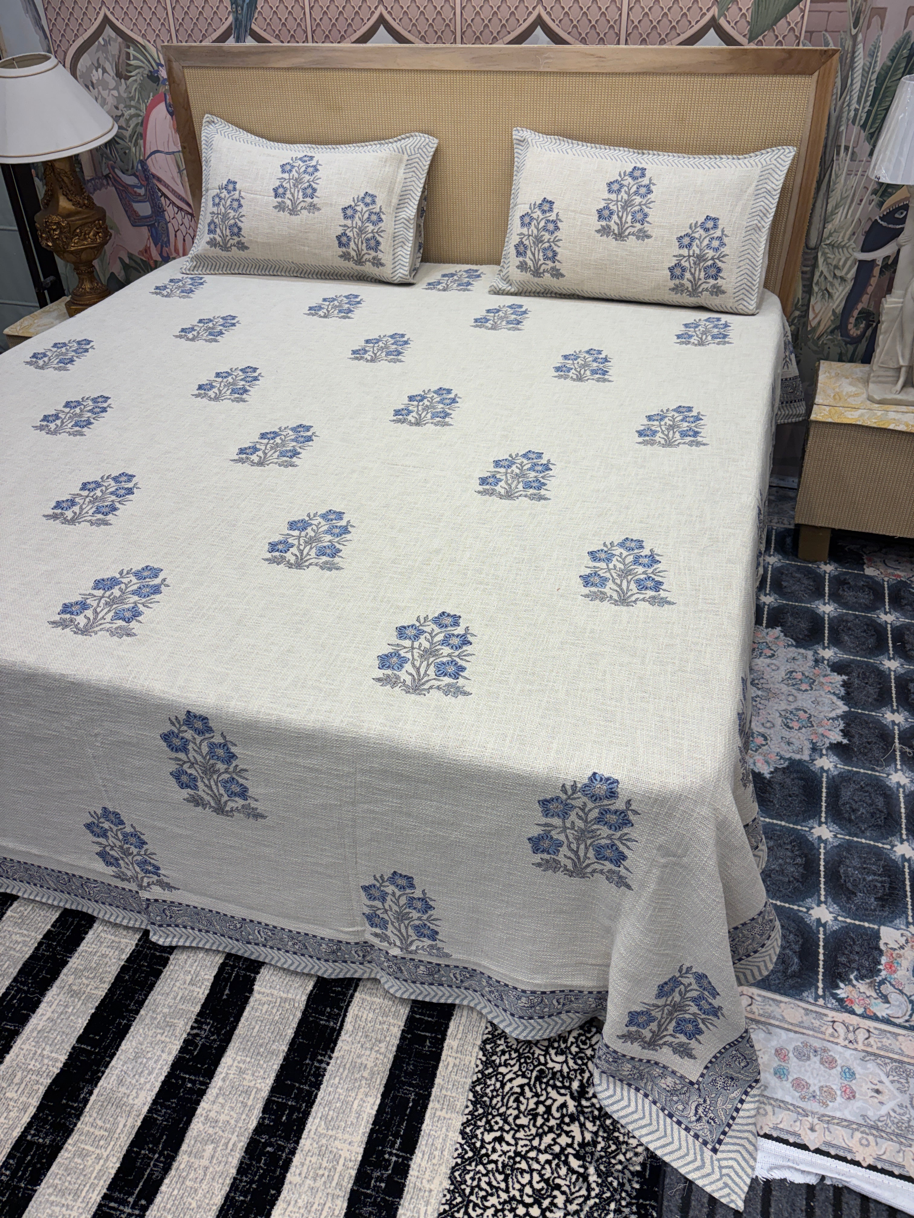 Khadi / Slub Cotton King Size Bedcover Set (with 2 Pillow Covers)