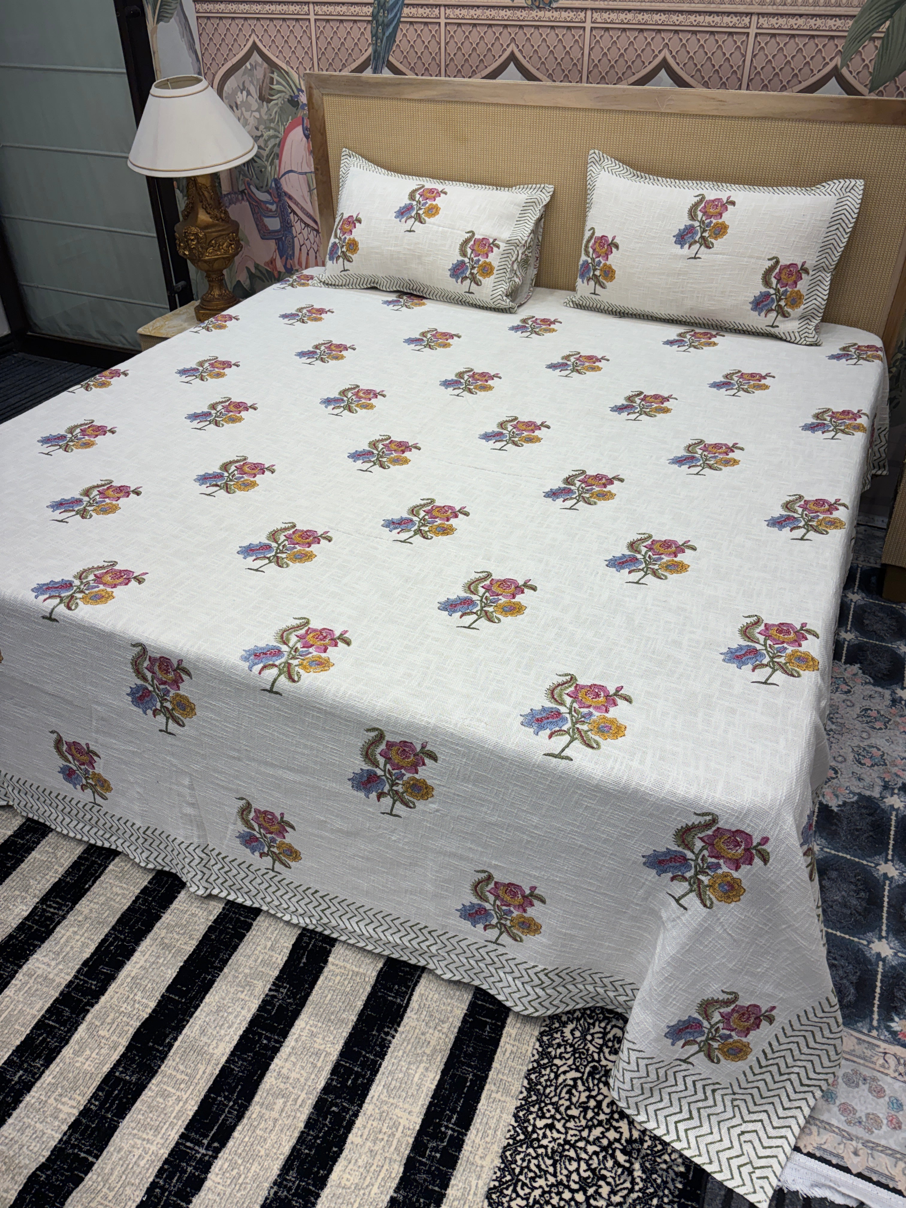 Khadi / Slub Cotton King Size Bedcover Set (with 2 Pillow Covers)