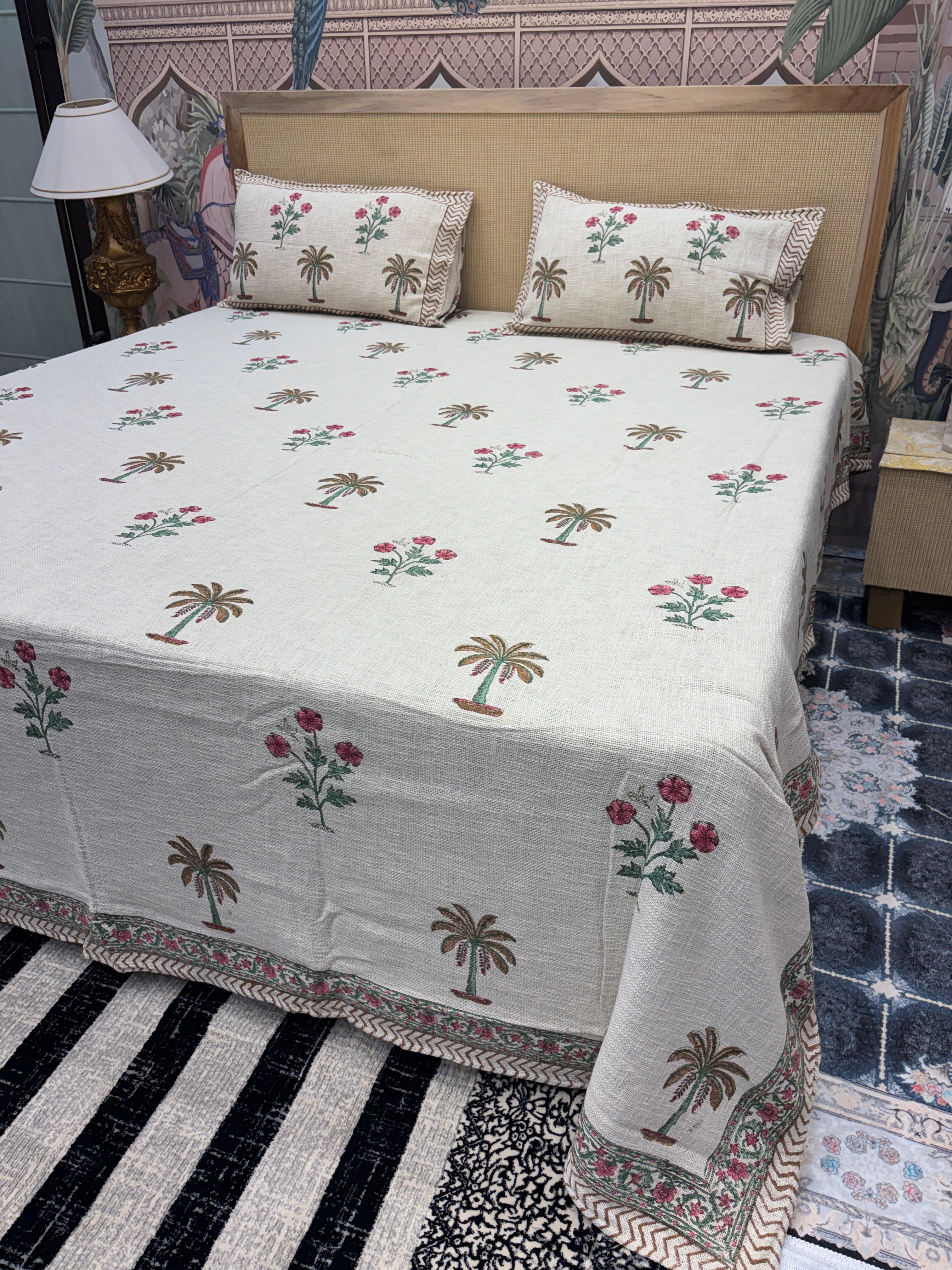 Khadi / Slub Cotton King Size Bedcover Set (with 2 Pillow Covers)