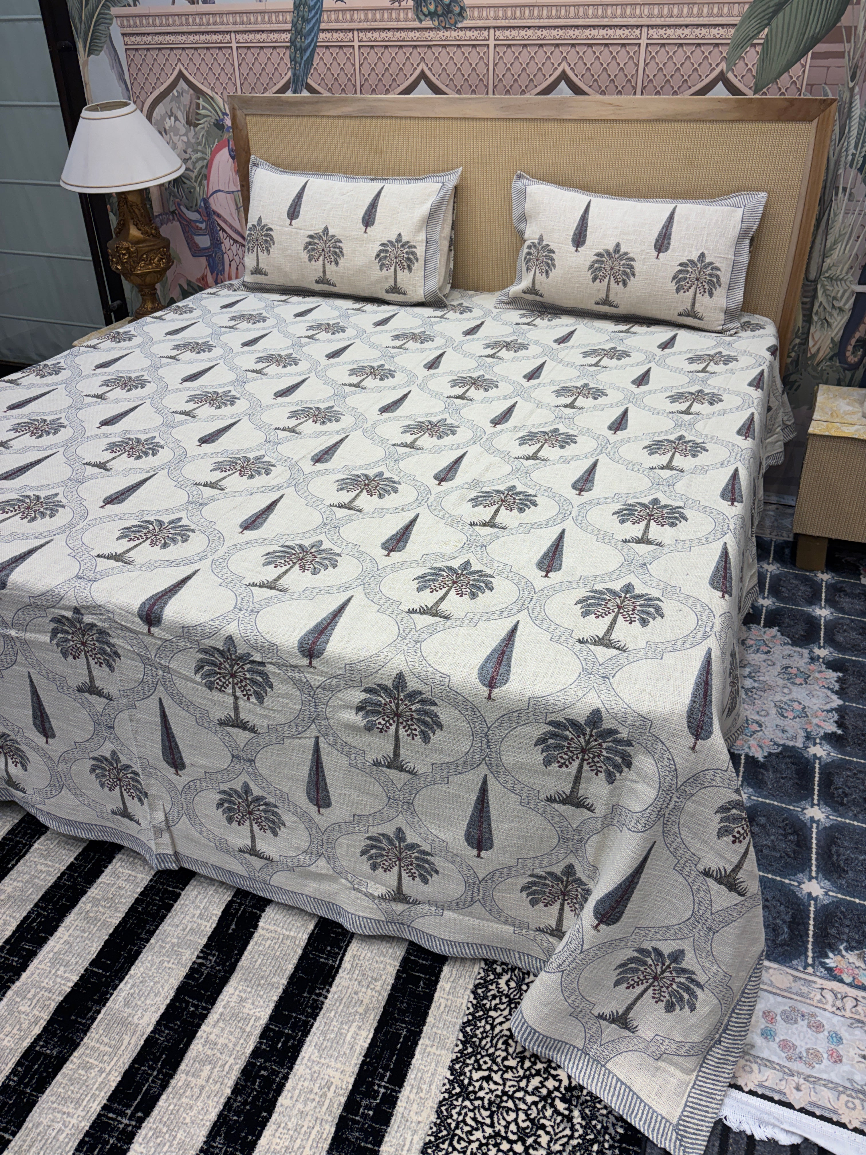 Khadi / Slub Cotton King Size Bedcover Set (with 2 Pillow Covers)
