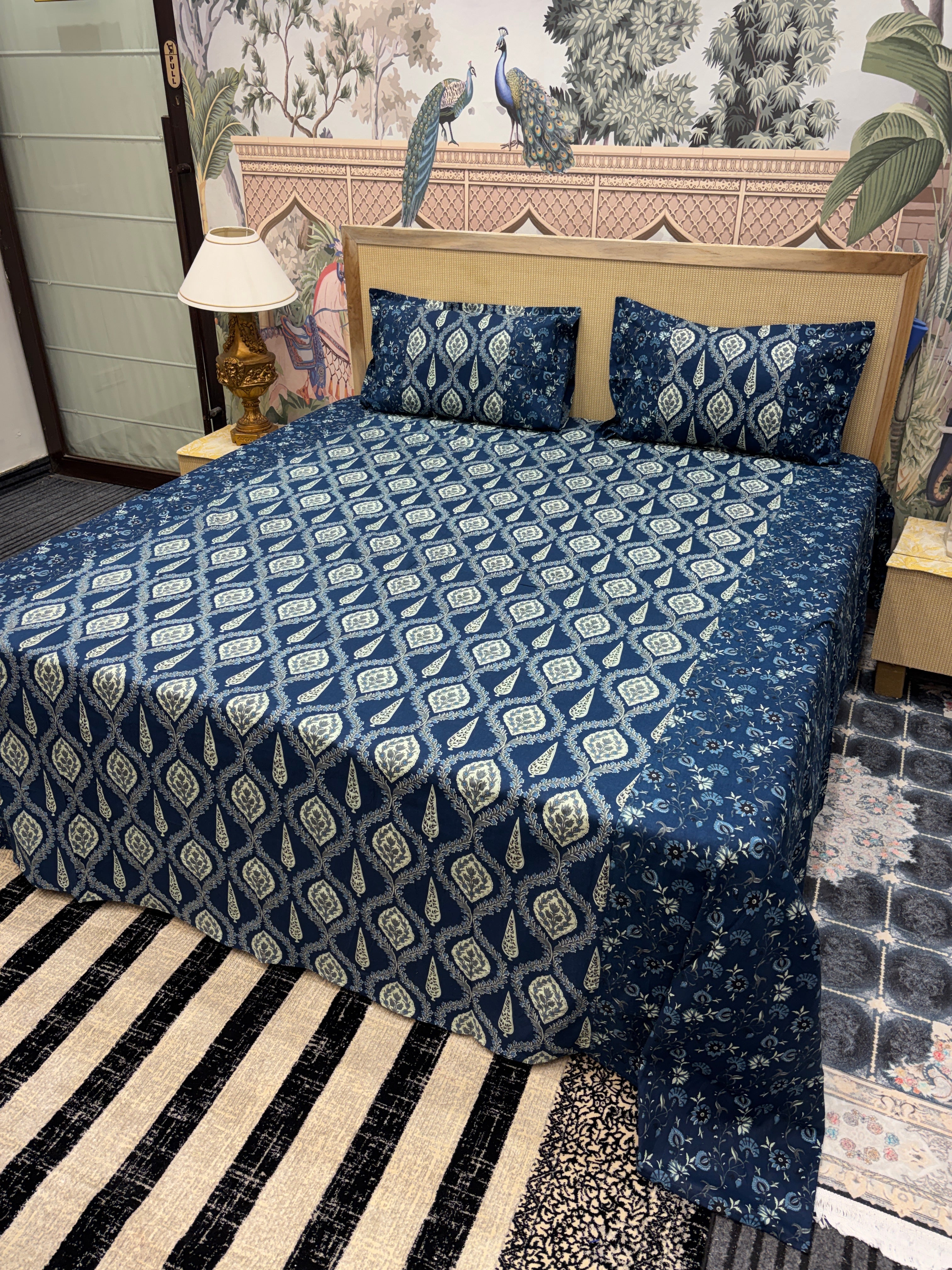 Kolkatta Premium King Size Bedsheet – Dual Motif Prints (108 x 108 inches)