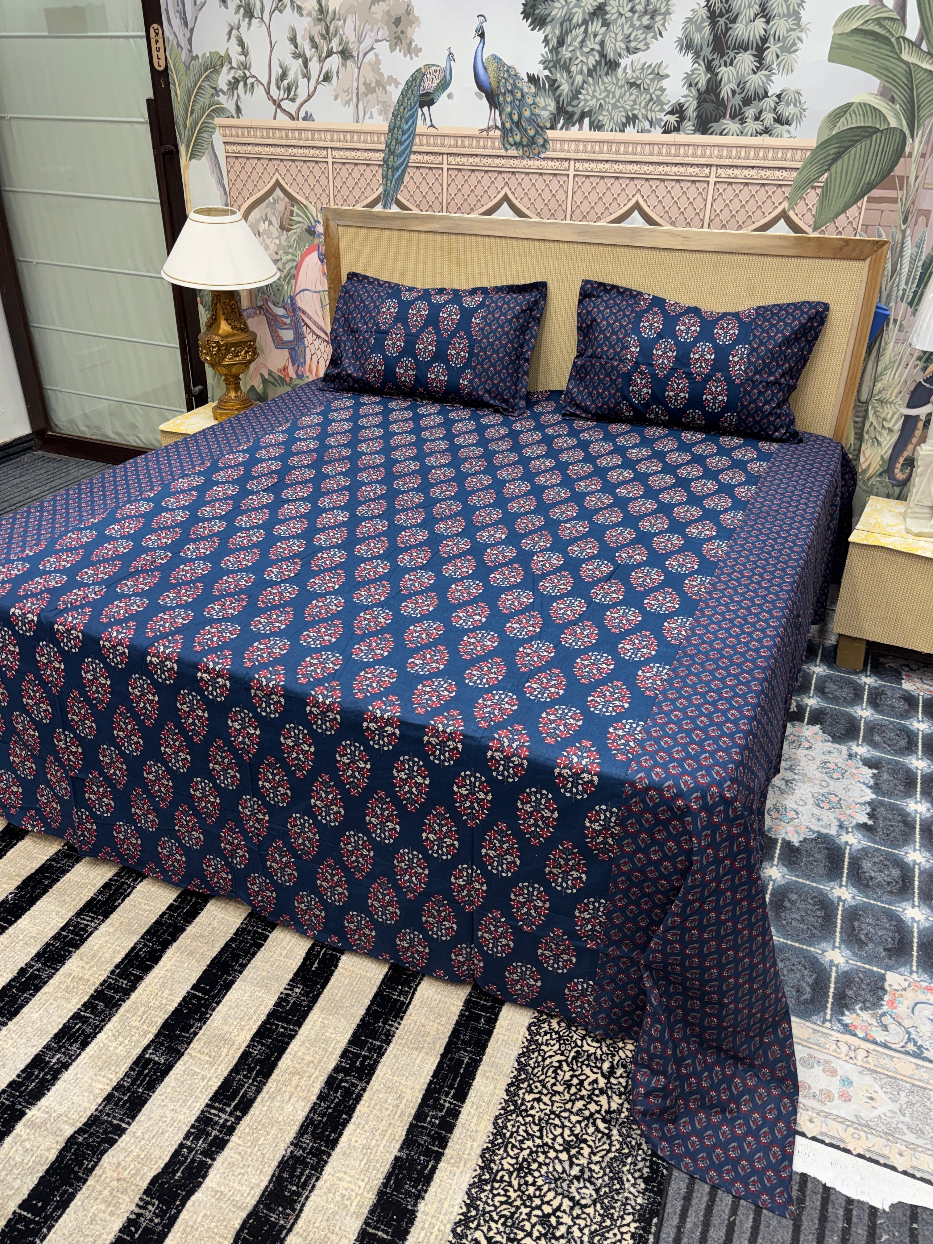 Kolkatta Premium King Size Bedsheet – Dual Motif Prints (108 x 108 inches)