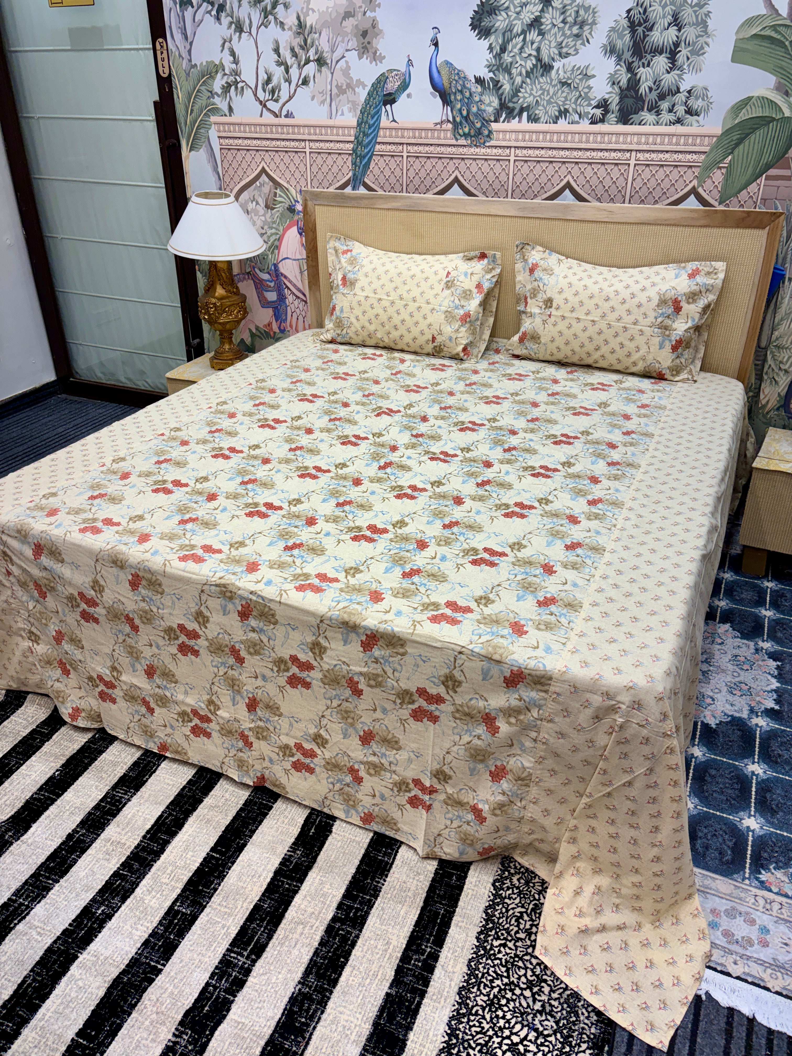 Kolkatta Premium King Size Bedsheet – Dual Motif Prints (108 x 108 inches)