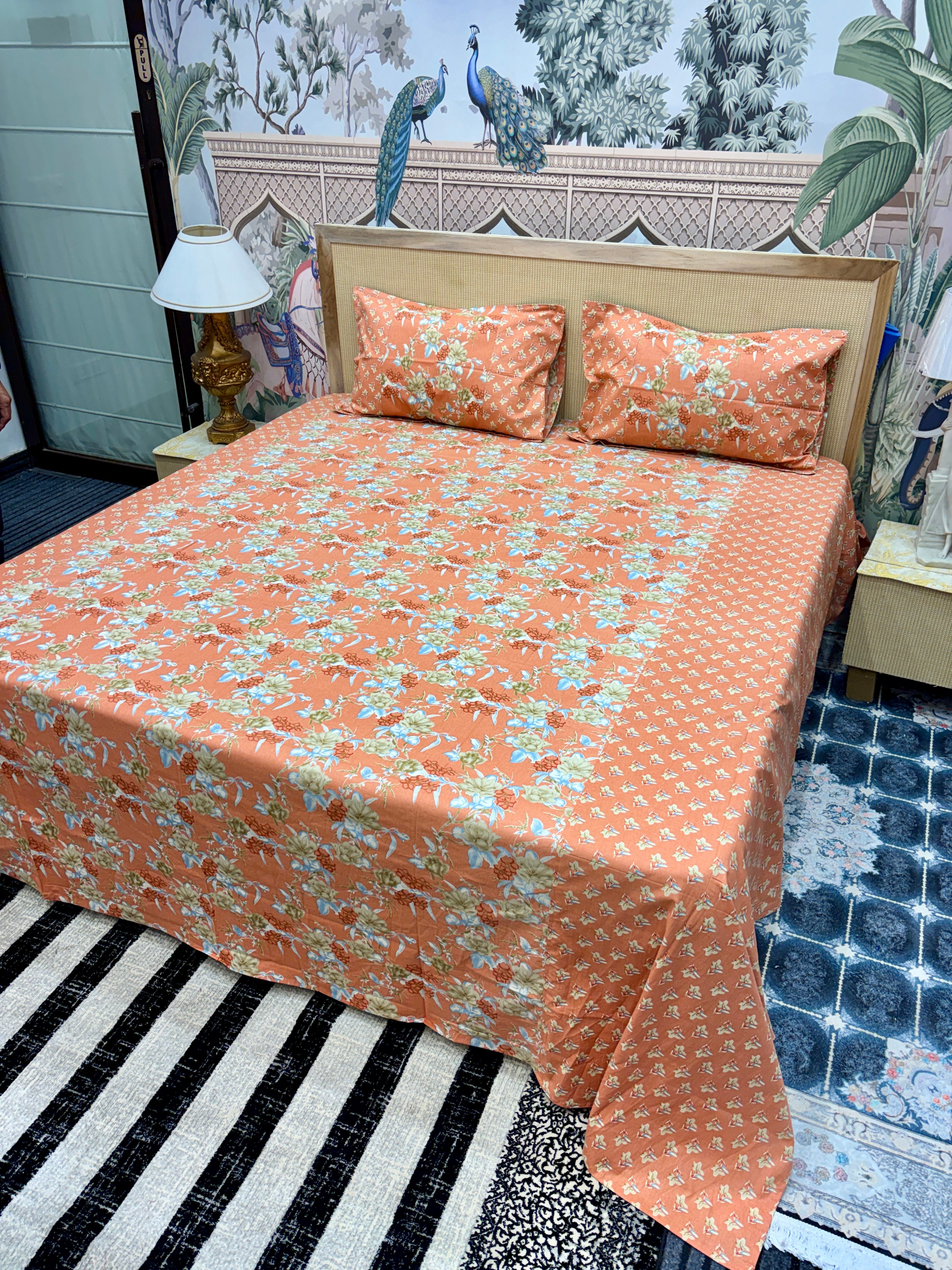 Kolkatta Premium King Size Bedsheet – Dual Motif Prints (108 x 108 inches)