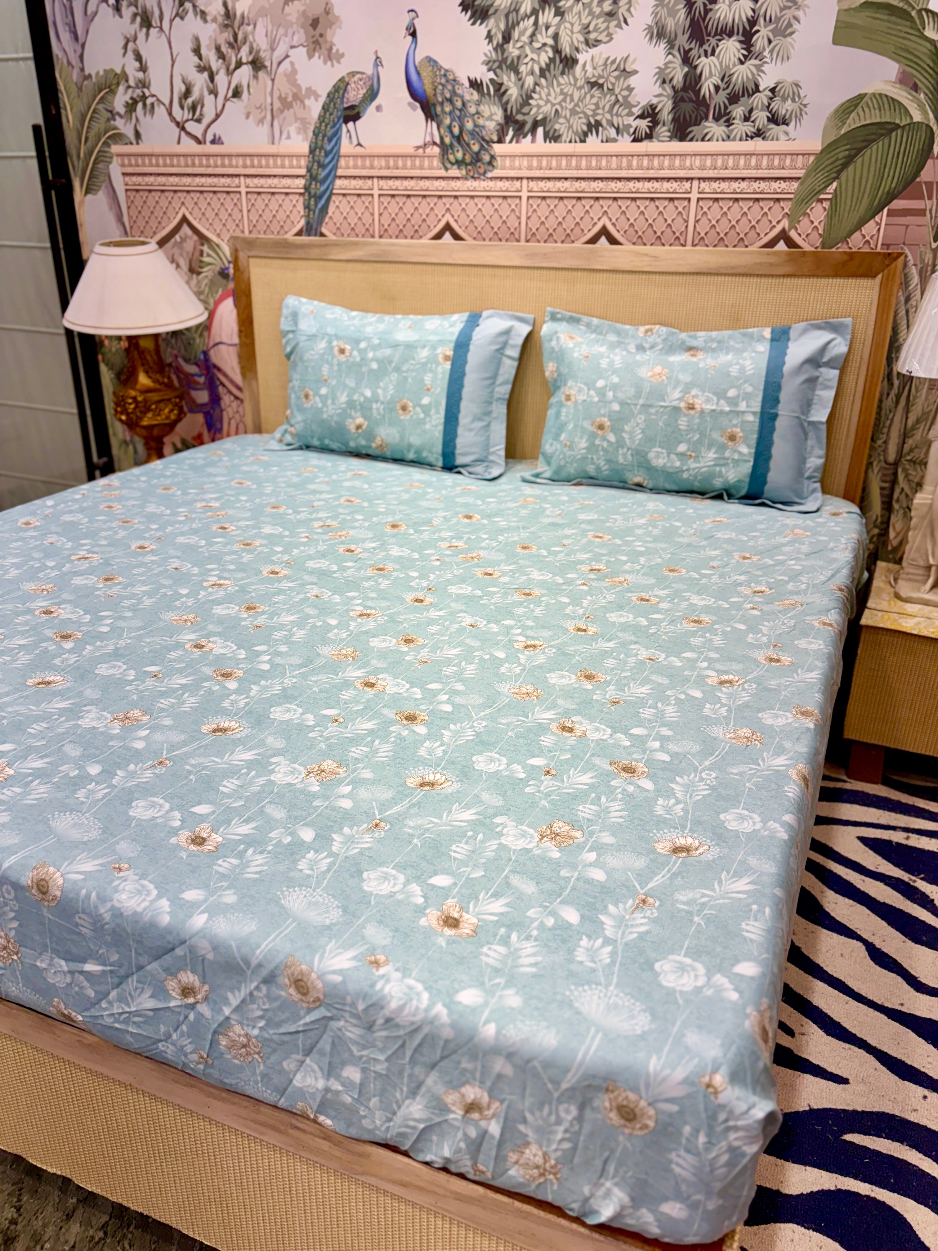 Fitted Bedsheet Pure Cotton with 2 Pillow Covers - 108 by 108 inch