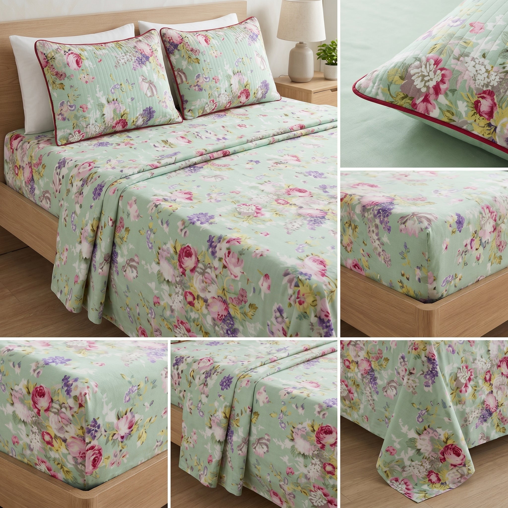 British Rose Bedsheet with Quilted Pillow Covers – Super King Size Product Code :- 55B108RKEH
