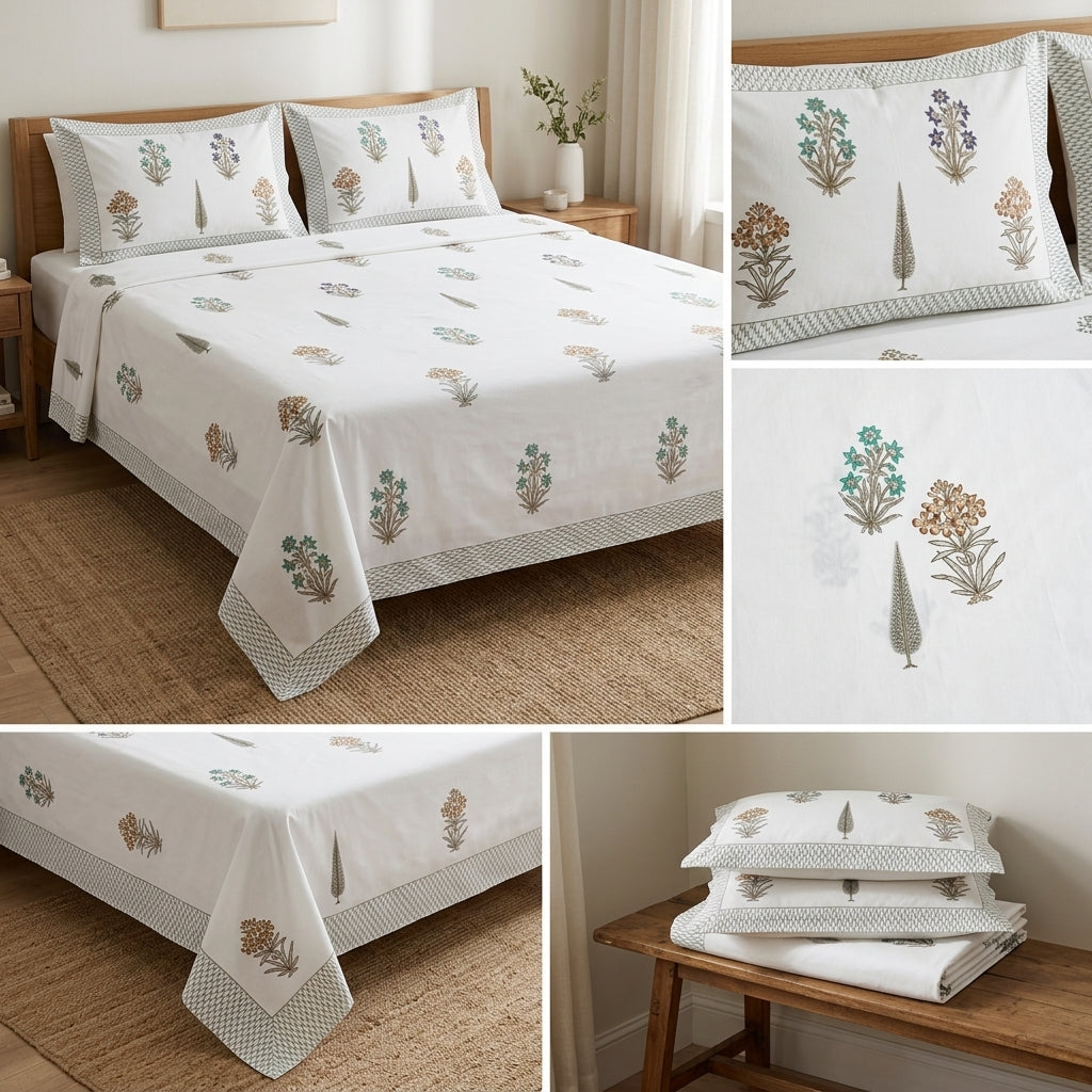 Percale 300 TC Jumbo King Size Cotton Bedsheet Set (120 × 120 Inches)