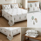 Percale 300 TC Jumbo King Size Cotton Bedsheet Set (120 × 120 Inches)