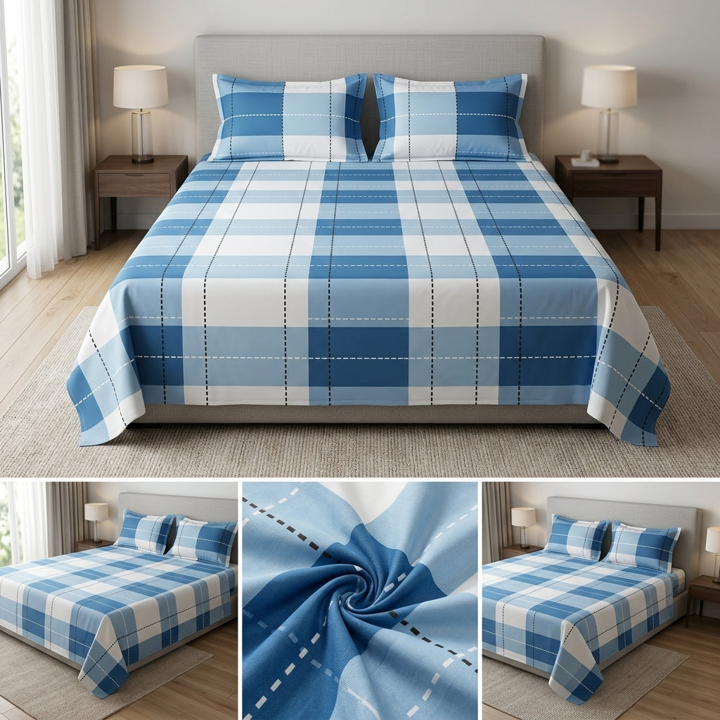 100% Pure Cotton Super King Size Bedsheet with 2 Pillow Covers – Premium Luxury Stripe Design (108 x 108 Inches)