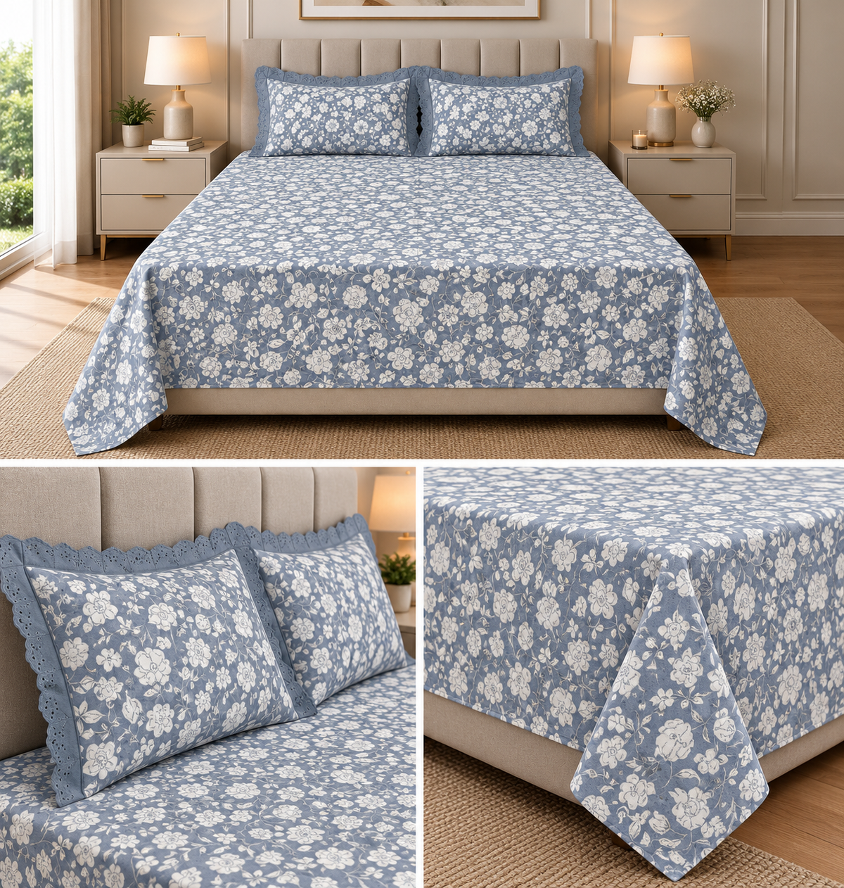 English Garden Cotton Floral Bedsheet Set – King Size 3 Pcs