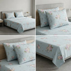 British Rose 100% Pure Cotton Bedsheet with Quilted Pillow Covers