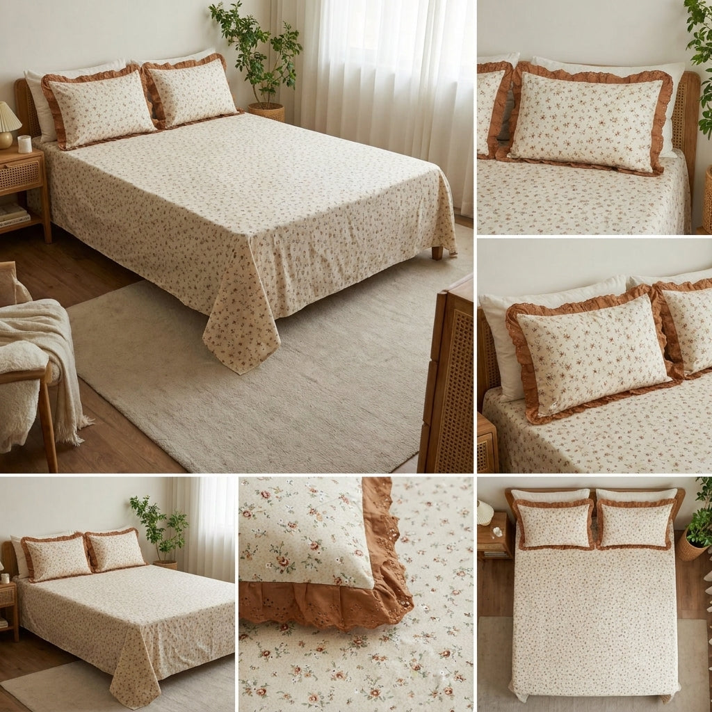Thick Cotton Bedsheet With Chicken Lace Pillow Covers 108 -108 inch Product Code :- 55B96RKEH