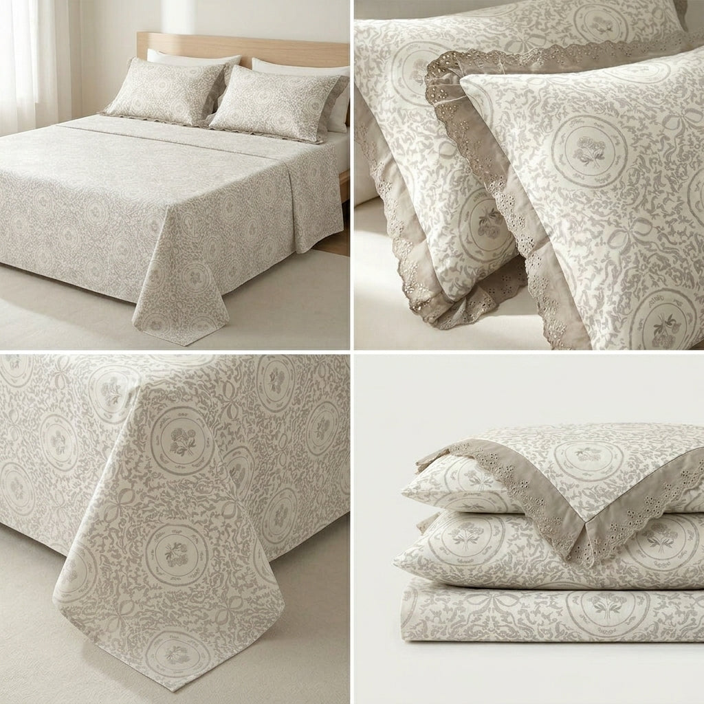 Thick Cotton Bedsheet With Chicken Lace Pillow Covers 108 -108 inch