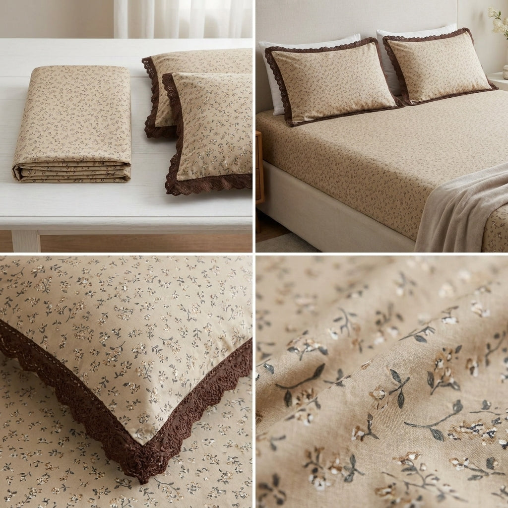 Thick Cotton Bedsheet With Chicken Lace Pillow Covers 108 -108 inch Product Code :- 55B96RKEH