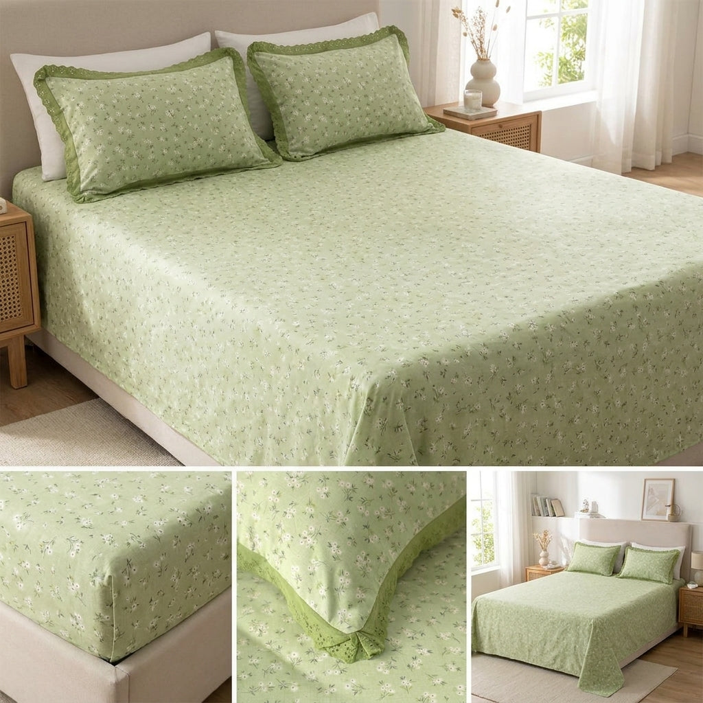Thick Cotton Bedsheet With Chicken Lace Pillow Covers 108 -108 inch