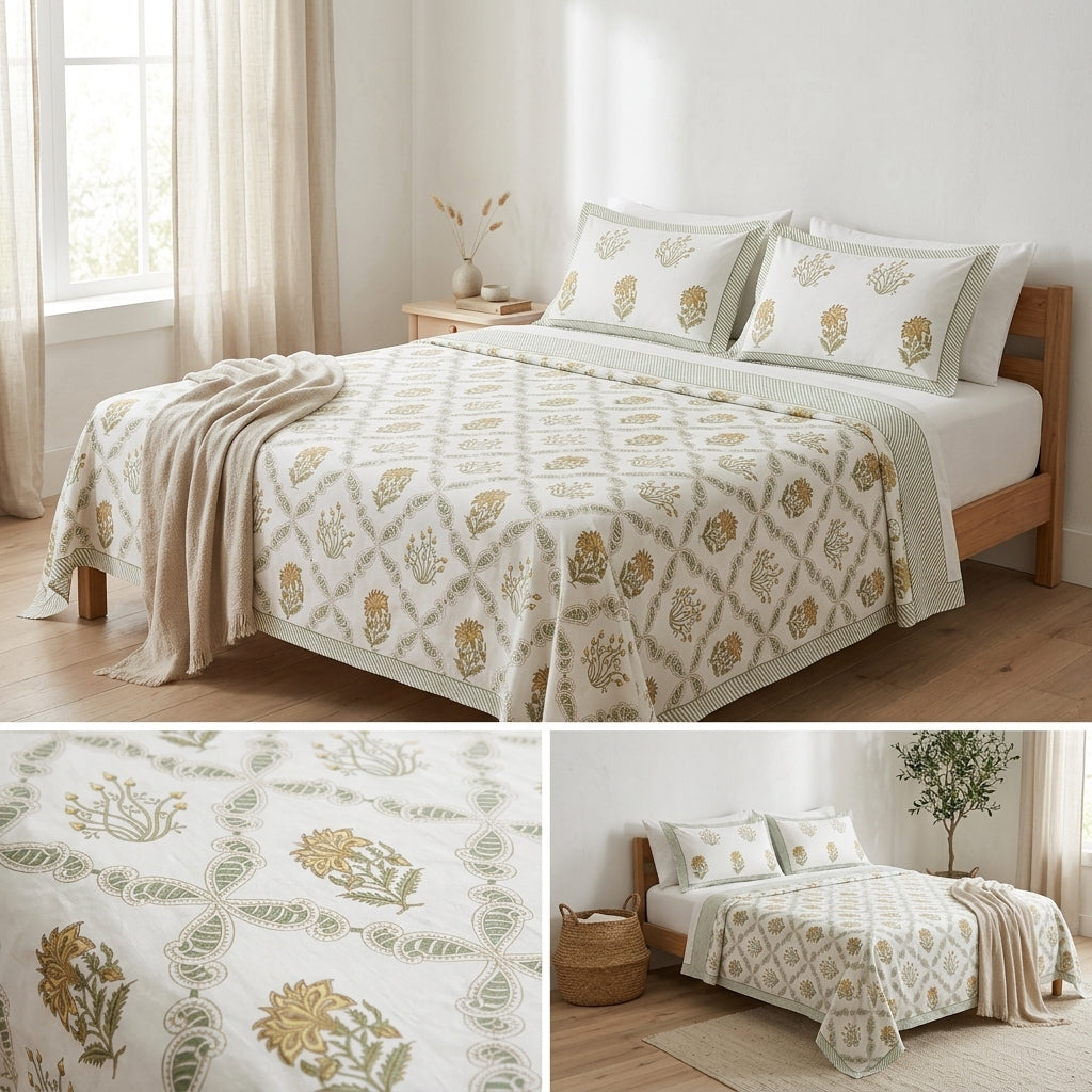Percale 300 TC Jumbo King Size Cotton Bedsheet Set (120 × 120 Inches)