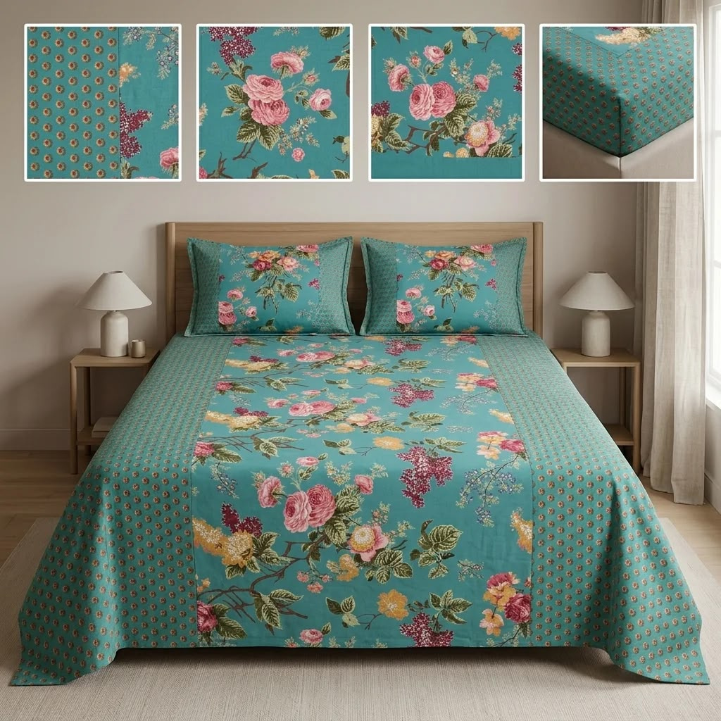 Jumbo Calcutta Phulkari Designs King Size Bedsheet Set (120 x 120 Inches) Product Code :- 55B145RKEH