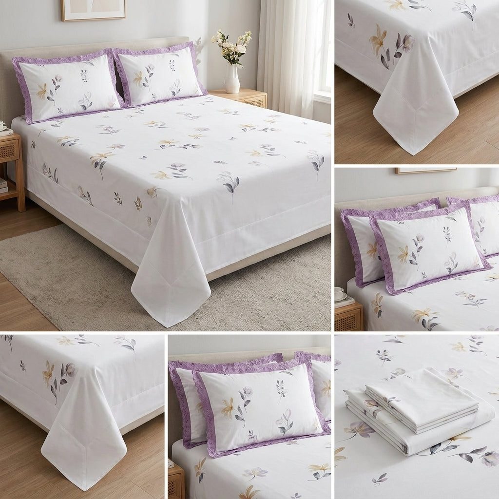 Thick Cotton Bedsheet With Chicken Lace Pillow Covers 108 -108 inch