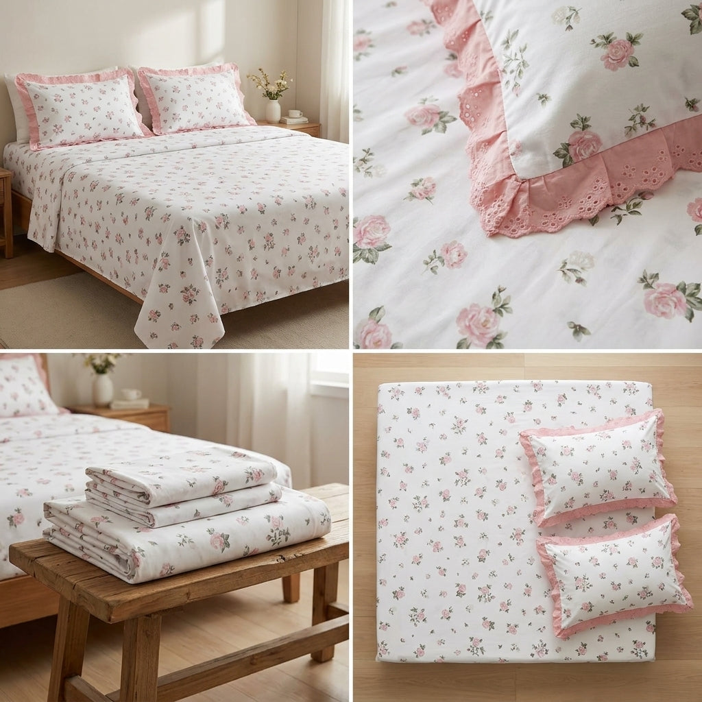 Thick Cotton Bedsheet With Chicken Lace Pillow Covers 108 -108 inch Product Code :- 55B96RKEH