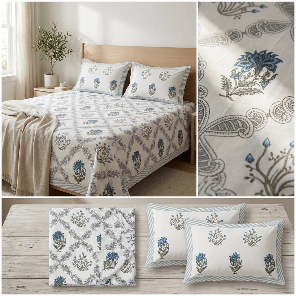 Percale 300 TC Jumbo King Size Cotton Bedsheet Set (120 × 120 Inches)