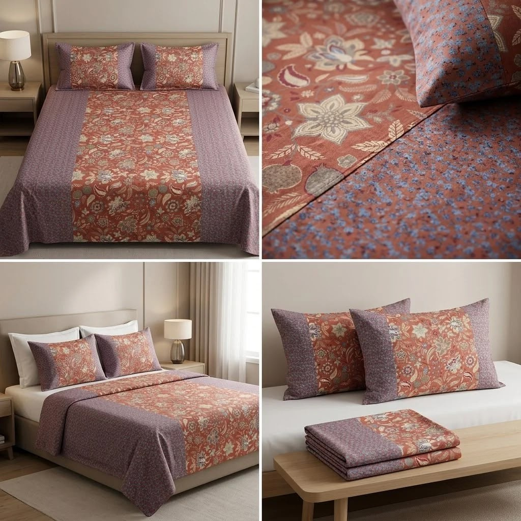 Jumbo Calcutta Phulkari Designs King Size Bedsheet Set (120 x 120 Inches) Product Code :- 55B145RKEH