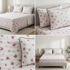 British Rose 100% Pure Cotton Bedsheet with Quilted Pillow Covers