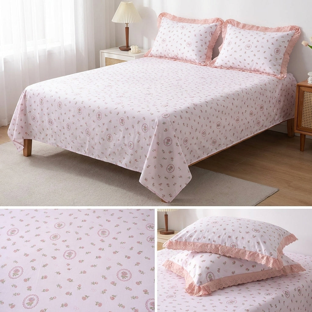Thick Cotton Bedsheet With Chicken Lace Pillow Covers 108 -108 inch
