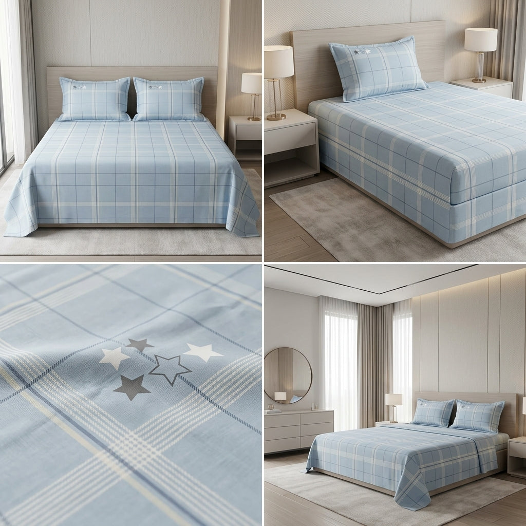 100% Pure Cotton Super King Size Bedsheet with 2 Pillow Covers – Premium Luxury Stripe Design (108 x 108 Inches)