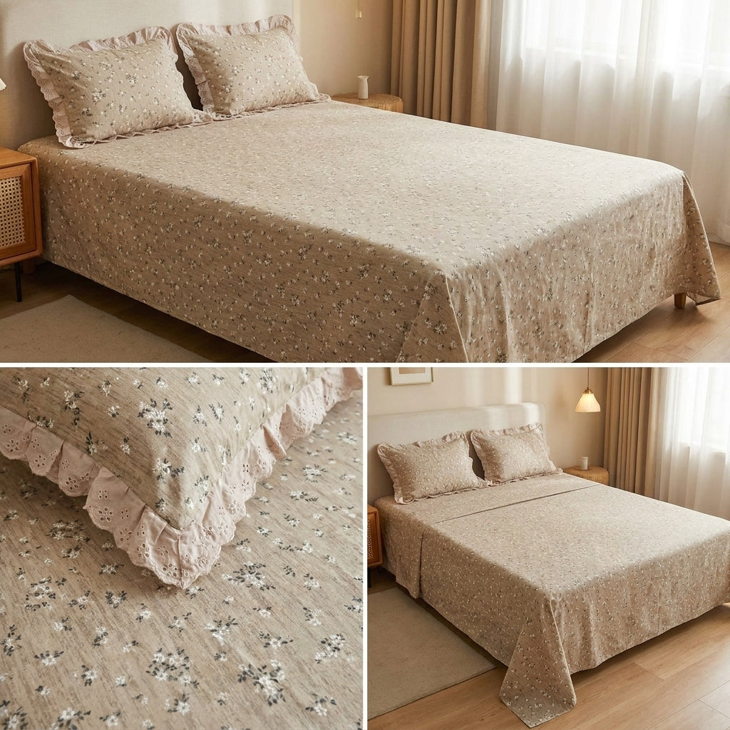 Thick Cotton Bedsheet With Chicken Lace Pillow Covers 108 -108 inch Product Code :- 55B96RKEH