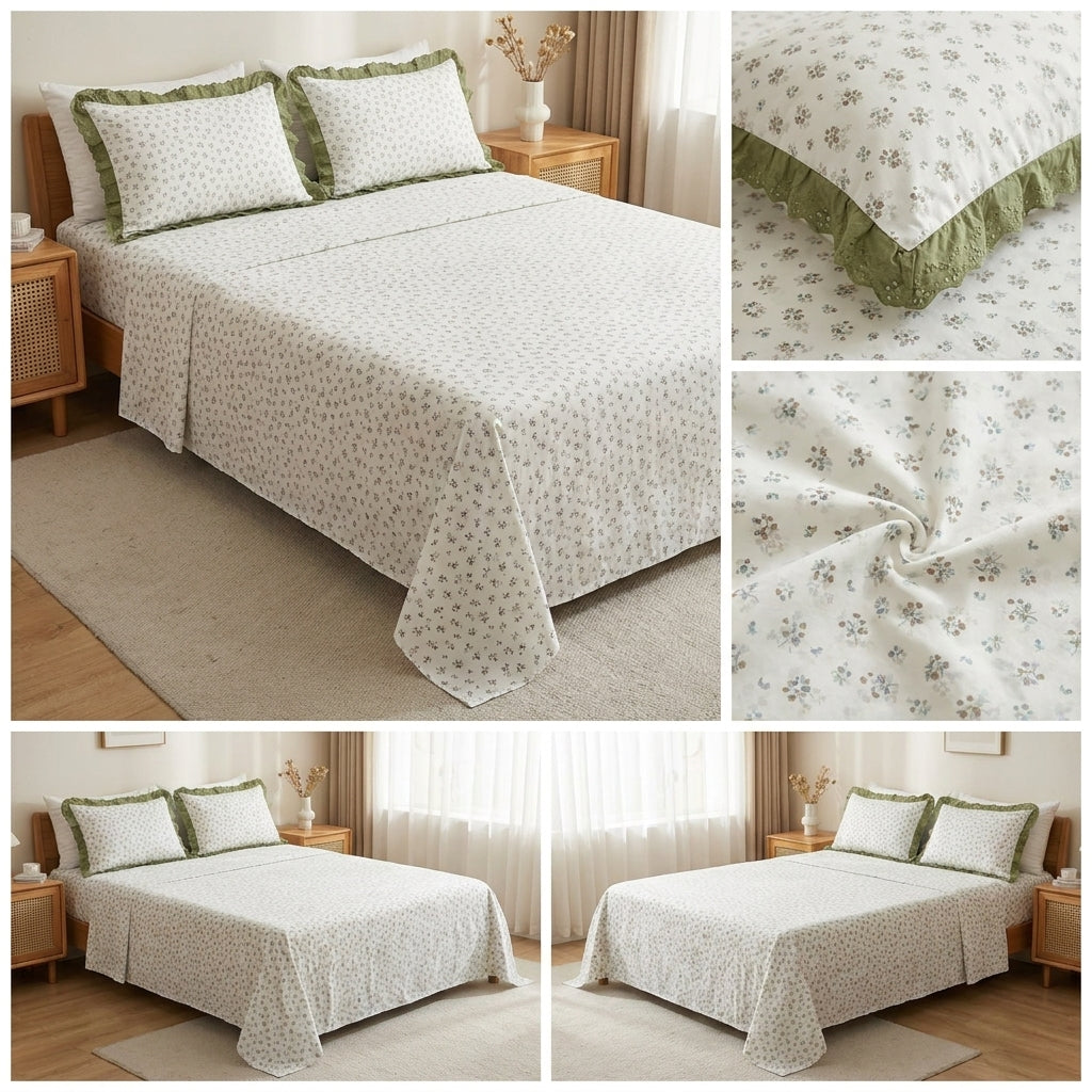 Thick Cotton Bedsheet With Chicken Lace Pillow Covers 108 -108 inch Product Code :- 55B96RKEH