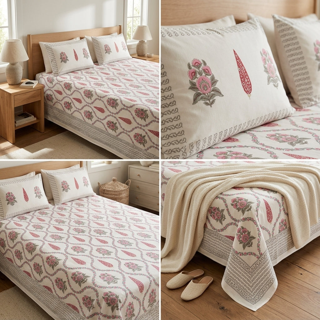 Percale 300 TC Jumbo King Size Cotton Bedsheet Set (120 × 120 Inches)