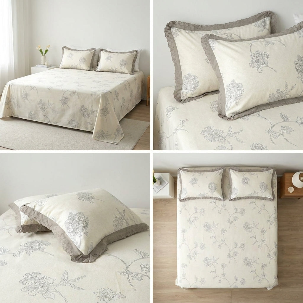 Thick Cotton Bedsheet With Chicken Lace Pillow Covers 108 -108 inch