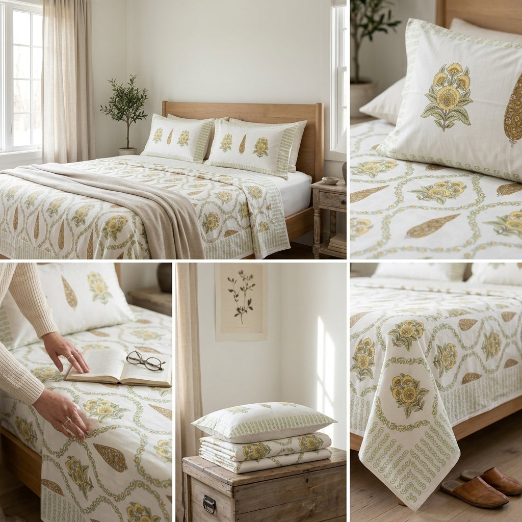 Percale 300 TC Jumbo King Size Cotton Bedsheet Set (120 × 120 Inches)