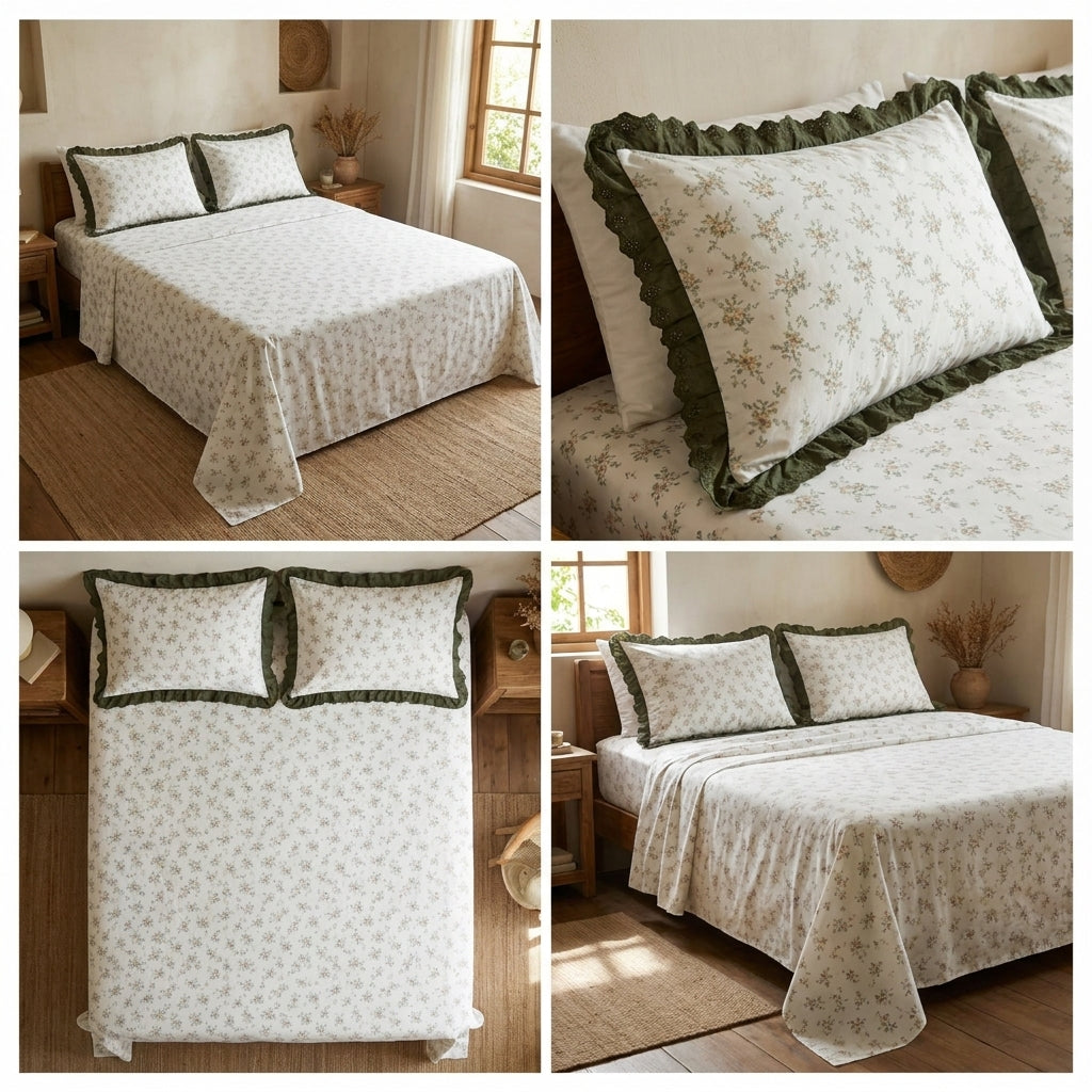 Thick Cotton Bedsheet With Chicken Lace Pillow Covers 108 -108 inch Product Code :- 55B96RKEH