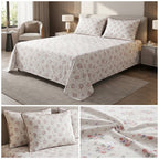 British Rose 100% Pure Cotton Bedsheet with Quilted Pillow Covers