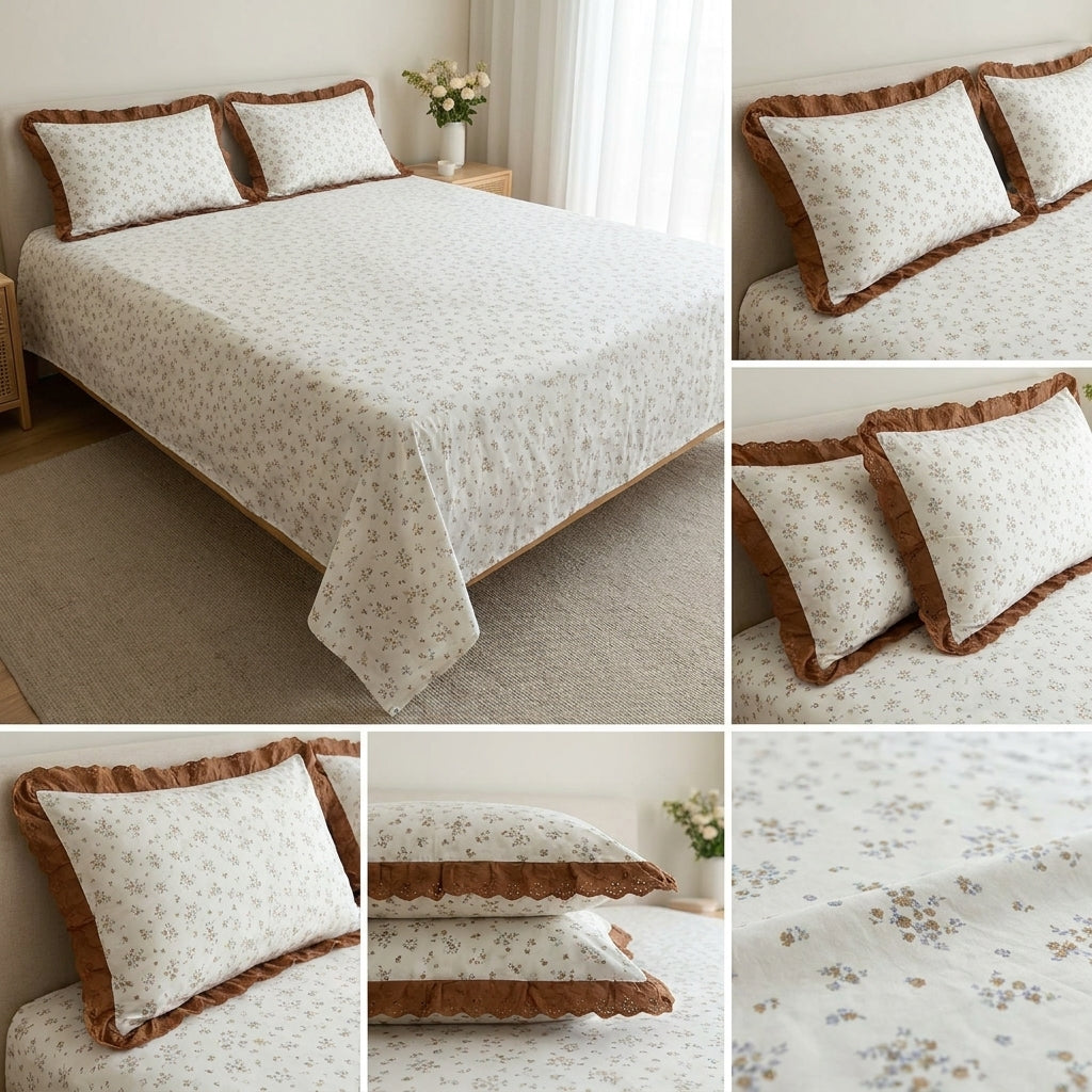 Thick Cotton Bedsheet With Chicken Lace Pillow Covers 108 -108 inch Product Code :- 55B96RKEH