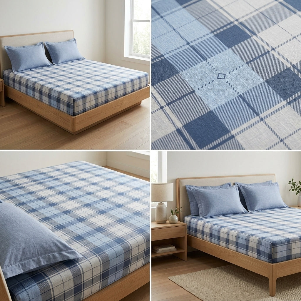 100% Pure Cotton Super King Size Bedsheet with 2 Pillow Covers – Premium Luxury Stripe Design (108 x 108 Inches)
