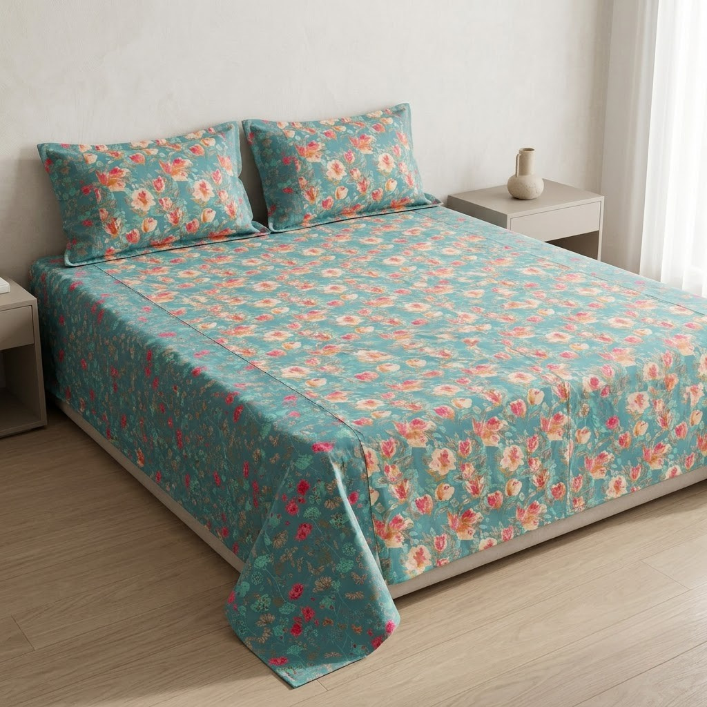 Jumbo Calcutta Phulkari Designs King Size Bedsheet Set (120 x 120 Inches) Product Code :- 55B145RKEH