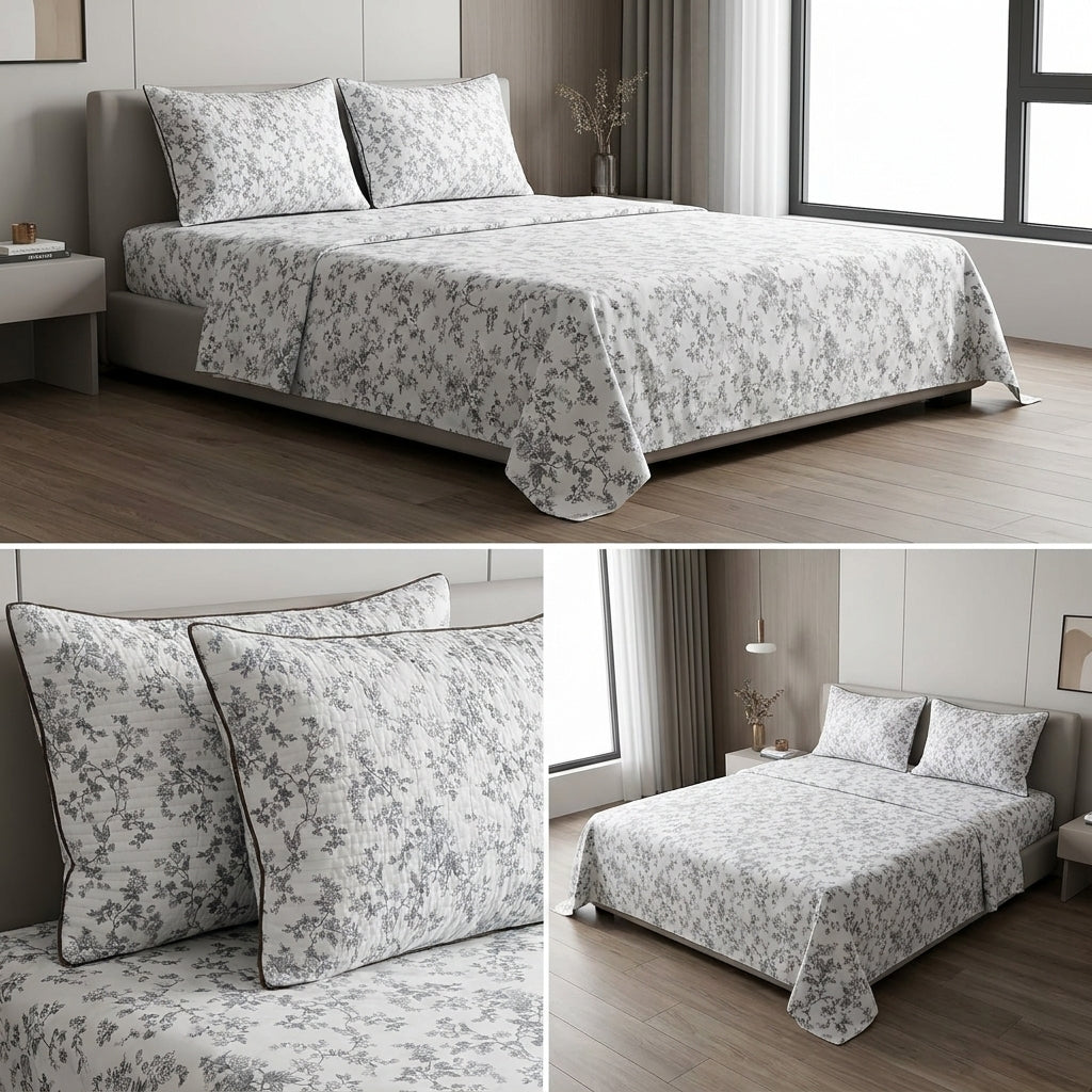 British Rose 100% Pure Cotton Bedsheet with Quilted Pillow Covers