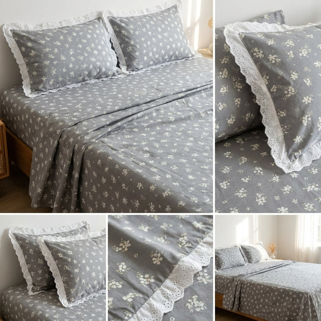 Thick Cotton Bedsheet With Chicken Lace Pillow Covers 108 -108 inch Product Code :- 55B96RKEH