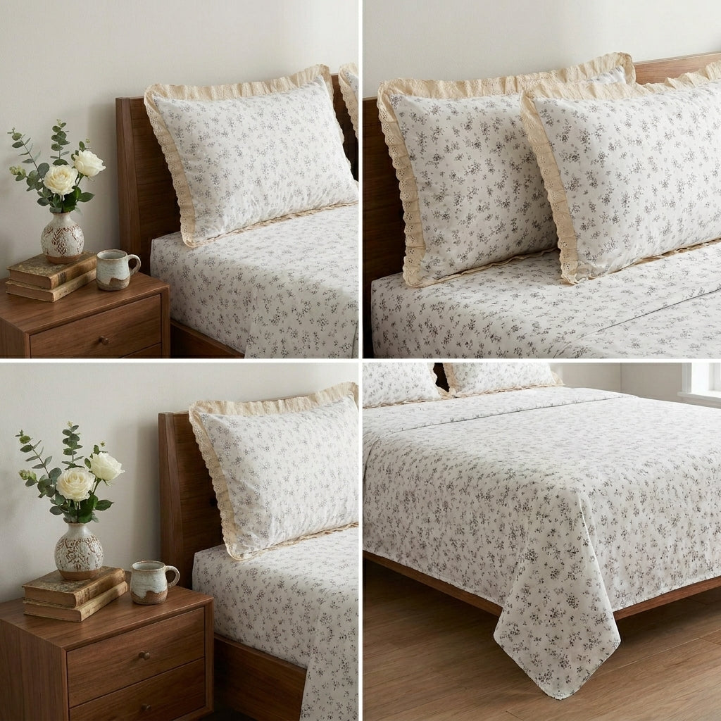 Pure Cotton Bedsheet With Chicken Lace Pillow Covers 108 x 108 inch