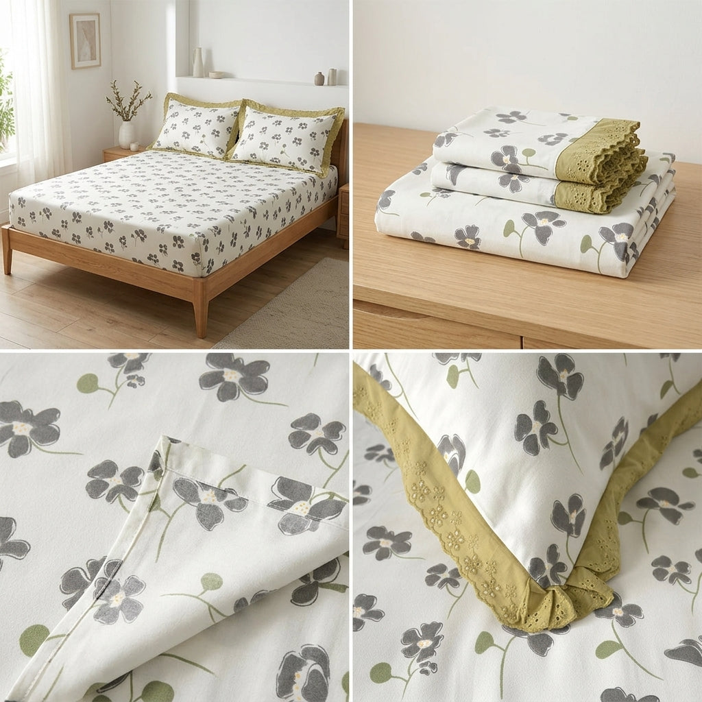 Thick Cotton Bedsheet With Chicken Lace Pillow Covers 108 -108 inch