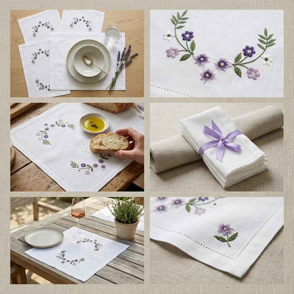 Luxury Embroidered Floral Table Mats – Set of 6