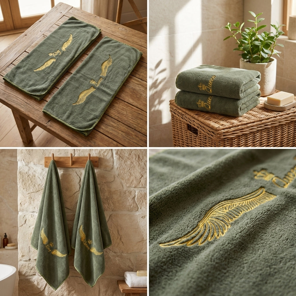 Couple Embroidered Bath Towel Set – Ultra Soft & Highly Absorbent